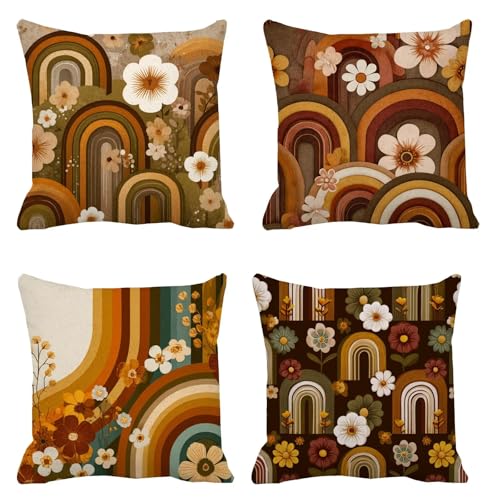 Funda Cojin 40x40cm Lino Juego de 4 Morado, Cuadrado Pavo Real Fundas Cojines, Funda Almohada Otoño, Cojines Sofa para Decoración Dormitorio Y Salón, con Cremallera Oculta, Lavable a máquina B-968