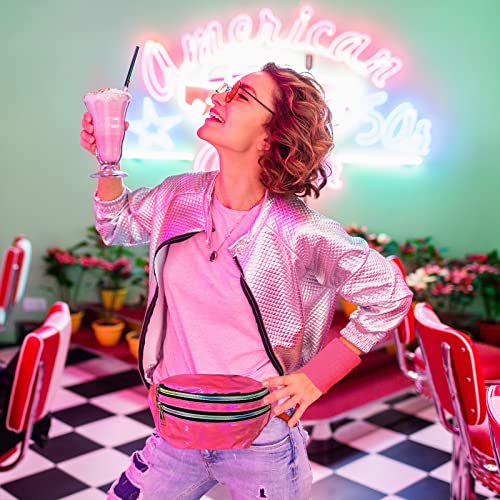 Borbilyn Neon Leg Warmers Headband Wrister Holographic Fanny Pack Knit 80S Costume Set For Yoga Running Hiking Festival Women Men (Pink) #TOP1