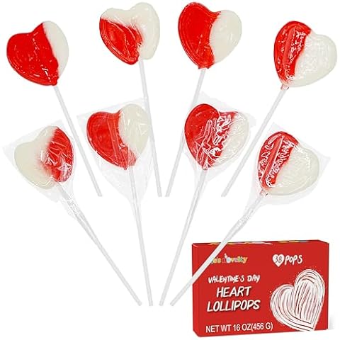 4E's Novelty 38 Pack Heart Shaped Lollipops – Strawberry N Cream Flavored, Individually Wrapped Valentines Day Candy, Bulk Pack for Classroom Exchange Heart Suckers – Party Favors Cover