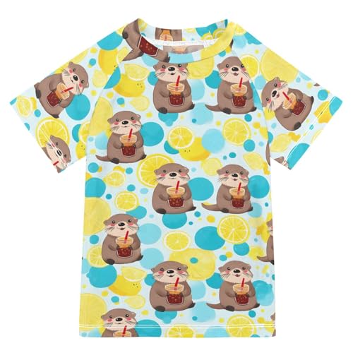 ALAZA Kids Rash Guard Boys Toddler Swim Shirts Short Sleeve Otter Lemon Cute UPF 50+ 3T