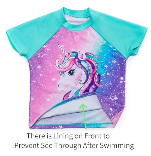 Girls Rashguard Set Flowy Skirt with Butterfly Short Print Short Sleeve Shirt Non-See Through Swimsuit 3-12 Years4