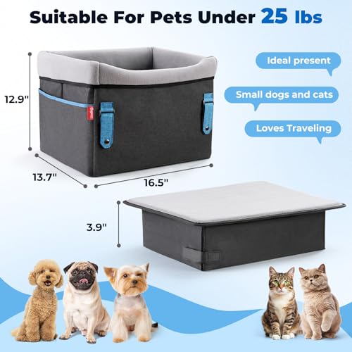 Dog Booster Car Seat for Small Dogs, Waterproof Pet Bed for Car Front and Back Seat, Pet Travel Cat Puppy Carseats Up to 25lbs, Clip-On Safety Leash and Booster Fluffy Pad, Grey - Thumbnail 3
