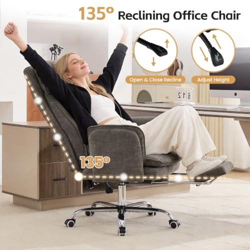 Image of Big and Tall Office Chair, Flip Armrest & Footrest for Pets, Light Brown