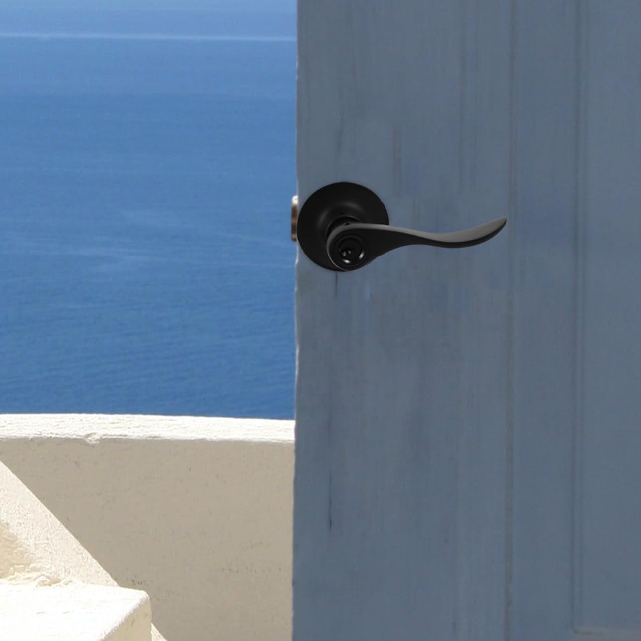 Entry Door Lever Handle Lock for Bathroom and Bedroom, Privacy Interior Door Lock Round Hole, Black Finish,