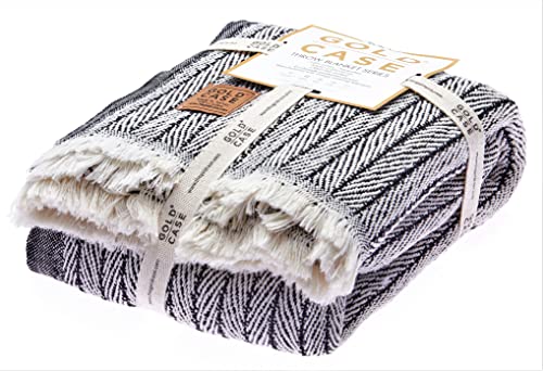 Gold Case Vintage Throw & Blankets Super Soft 100% Recycled Cotton - Pre-Washed Decorative And Multi-Purpose Boho Blankets For Couch, Farmhouse, Bed, Chair, Sofa - 50X60 Inches (130X150Cm), Black #TOP1