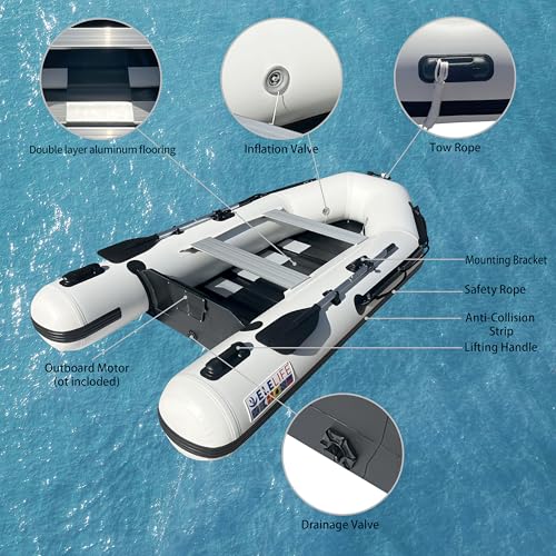 10FT Inflatable Boat,2-3Person Portable raft,2 Aluminum seat Board and 5 Aluminum Floor,3 Independent air Tubes,14 inch Large Float.No disassembly Required, Ultra Portable Design - Image 4