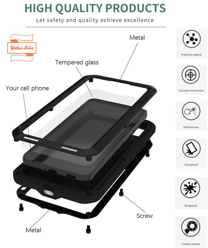 Galaxy S21 FE Wodoodporne 【Wytrzymałe aluminium, IP54 Jakość wojskowa】 2m Odporne na wstrząsy metalowe 360°Protectio Etui z wbudowanym ekranem do Samsung Galaxy S21 FE 6,4" - Czarny