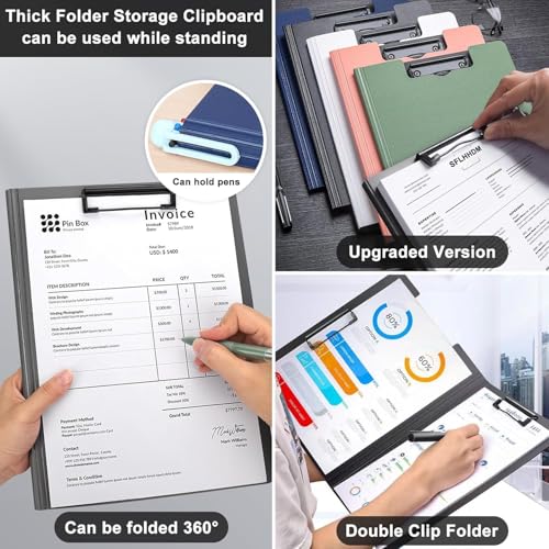 Image of A4 Clipboards File Folder | 360 Degree Flip Sturdy Writing Pad with Strong Metal Dual Clip | Multi-Functional Binder File Folder for School, Office, Artists & Professionals (2, Black)