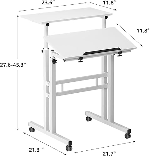 Miniatura 3 de soges Escritorio móvil de pie de altura ajustable, escritorio rodante para computadora de pie pequeño, estación de trabajo sobre ruedas, escritorio