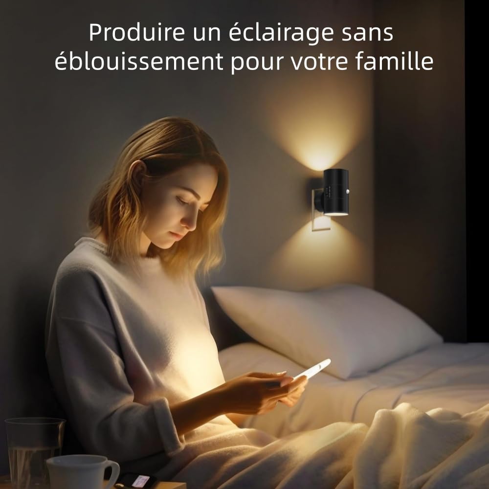 Lumora - Lampe murale LED haut de gamme Veilleuse Prise Electrique avec détecteur de mouvement, intensité variable, pour intérieur, couloir, chambre, escalier