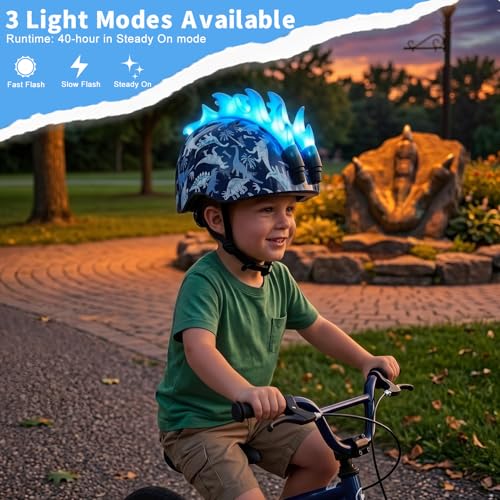 Image of Toddler Bike Helmet with LED Lights, Kids Helmet for Boys 2-6 Years, Adjustable Kids Bike Helmets Toddler Helmets for Bicycle Skateboard Scooter