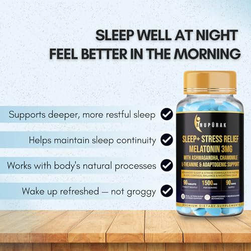Image of Melatonin 3mg Sleep Tablets | 11 Actives Sleep Supplement with 5-HTP, Ashwagandha, Tagara & L-Theanine | Sleep Cycle & Nighttime Calm Support | Non-Habit Forming | 90 Veg Tablets (90 Days)