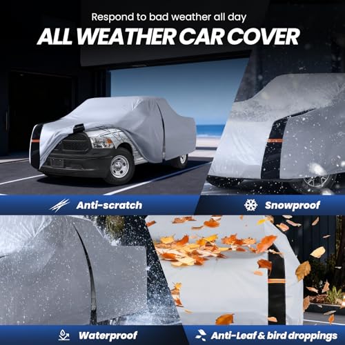 Image of Multi-Layer Dodge Ram 3500 Truck Cover, Custom fit Ram 3500 2002-2026 Crew /Quad Cab Long Bed(8.1')Car Cover Waterproof All Weather, Full Exterior Cover Rain Wind Dust and UV Protector With Door Zipper