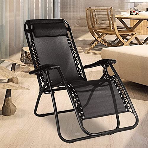 Image of Ash & Roh Zero Gravity Lawn Chair Anti Gravity Lounge Chair Adjustable Recliner Pillow Outdoor Camp Chair for Poolside Backyard Beach, Support (Black)