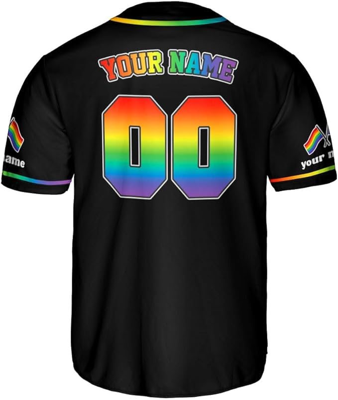 Personalized LGBTQ Shirt, LGBT Pride Baseball Jersey, Custom Lesbian Gay Shirt, Rainbow LGBT Pride Month Baseball Jersey 1