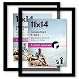 Americanflat 11x14 Floating Picture Frame with Polished Crystal-Clear Glass - Set of 2 - Use as 8x10 Frame or Display 5x7 Photo - Signature Float Collection - Photo Frames for Wall Display - Black