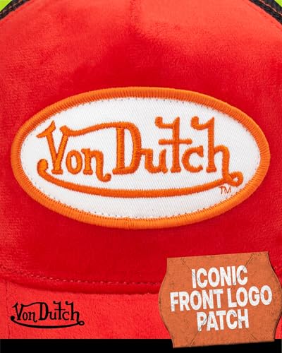 Image of Von Dutch Unisex Trucker Hat - Velvet Curved Bill Mesh Back Retro Classic Adjustable Snapback Baseball Cap for Men and Women