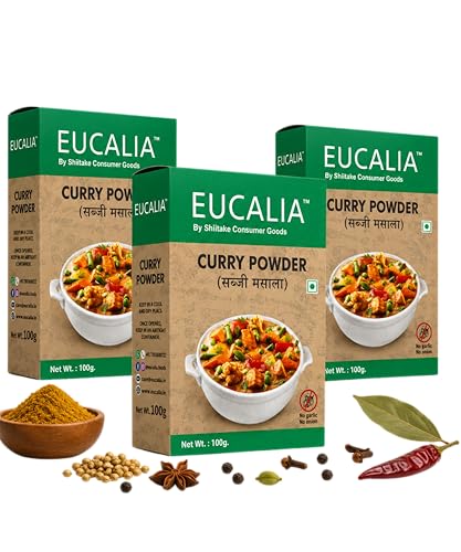 EUCALIA Sattvik (No Onion - No Garlic) Curry Powder (Sabji Masala) Pack of 3 (100g) | Bold & Aromatic Spice Blend | Vibrant Colour | No Added Colours or Preservatives | Perfect for Vegetarian Dishes & Everyday Cooking | Sattvik No Onion No Garlic (NONG) | Total 300g