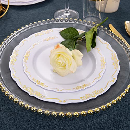 Supernal 800Pcs Gold Dinnerware Set,100Pcs 10.25" Gold Rim Dinner Plates,100Pcs 7.5" Gold Dessert Plates,400 Gold Plastic Silverware,100 Gold Cups,100 Gold Napkins,100 Guest Dinnerware Set #TOP6