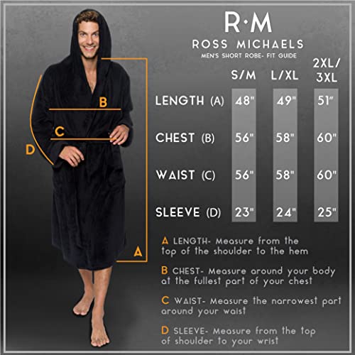 Ross Michaels Mens Robe Hooded Wrap Style - Mid Length Plush Fleece Bathrobe (Black, Large/X-Large)3