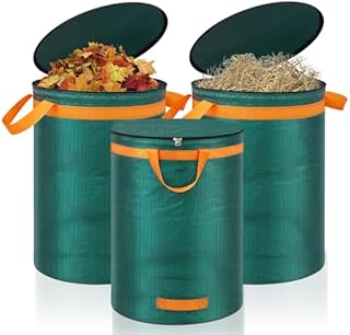 Eurhomewit 3 Pcs Green Garden Waste Bags 272L, Garden Refuse Bags Heavy Duty with Handles and Lid, Large Garden Refuse Sacks Reusable for Garden Waste, Grass and Leaves
