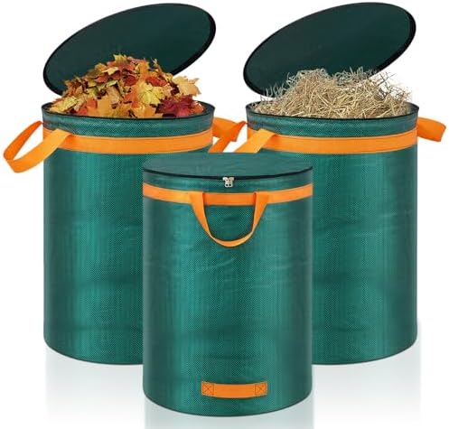 Eurhomewit 3 Gartenabfallsack 272L Laubsack Gartensack mit Deckel und Griffen, Groß Stabile Gartensäcke Laubsammler, Selbststehend Abfallsack Stabil Grünschnittsäcke für Gras Laub