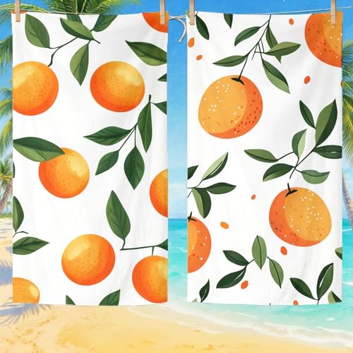 Toalla Playa Grande 80x160 cm Juego de 2, Naranja Toallas Playa Microfibra con Secado Rápido Absorbente Antiarena Protección Solar Toallas Baño para Playas Piscina Viajes Camping, Regalo Donna Q-811