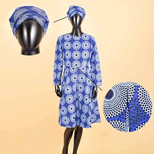 Image of African Dashiki Dresses for Women Party Flower Floral Fashion Culture Vintage+Headwrap 35x45 inch