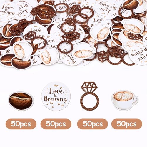 Image of Coffee Bridal Shower Decorations - 200PCS Coffee Confetti, Love is Brewing Bridal Shower Decorations, Cafe Table Decorations for Love is Brewing Wedding Shower Engagement Party (Pack of 3)