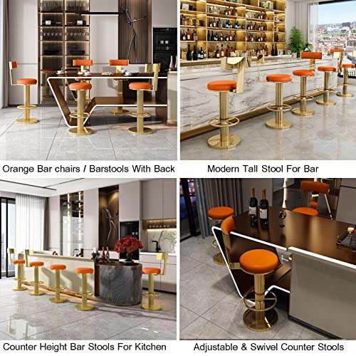 Image of Adjustable Swivel Bar Stools Set 3 Kitchen Counter Height Stools | 360 Swivel, 25.6 inch-29.5 inch Adjustable, Leather Thick Cushion, Stainless Steel Frame, 350 lbs Capacity, Gold