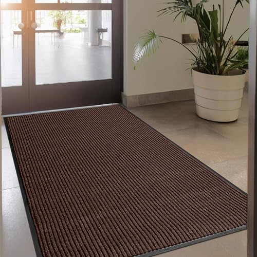 Image of MaxMat Heavy Duty Rubber Door Mat - Large Commercial, Waterproof, Low-Profile, Easy to Clean Floor Mat (4 x 8 Feet, Brown, MXM-RIB0048BR)