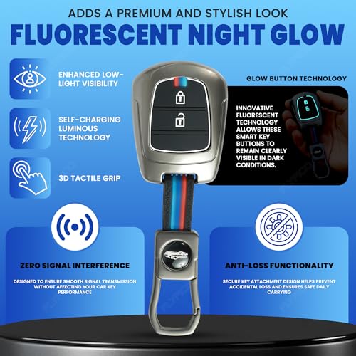 Image of Metal Silicon Car Key Cover Compatible with i10 Grand,Eon | New Santro | Metal & Silicon Protection Special Feature Visible in Low-Light Conditions, Brown