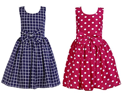 Image of Casual Frock for Baby Girls,Blue Printed and Olive Printed,Pack of 2