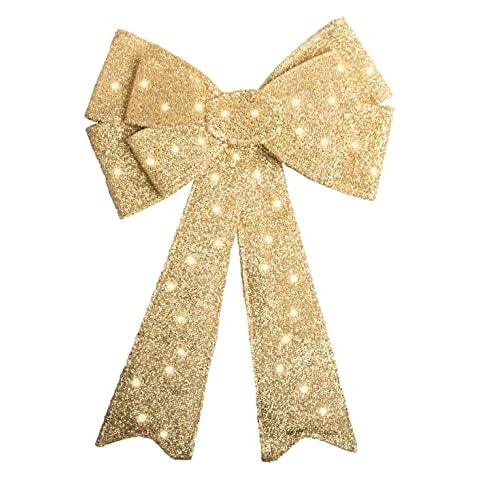 RELSY Pre-lit Christmas Bows gold Christmas Decorations - Large Christmas Door Bow / Christmas Tree Topper Christmas Door Wreaths Alternative - With 30 LED Lights Cover