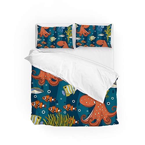 Linge de lit King Size polyester toutes saisons avec housse de couette sous-marin - 2