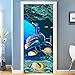 DNFurniture Door Sticker 3D Blue Underwater World Dolphin 77X200Cm Originality Door Diy Sticker Paste Paper Decoration Self-Adhesive Vinyl Door Mural Child Boy Girl Wallpaper For Bedroom Home Decor Po