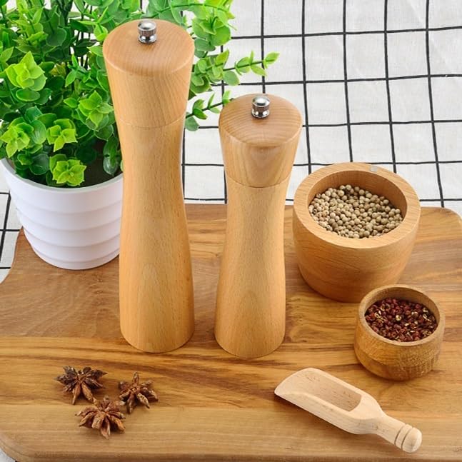 Hölzerne Pfeffermühle, manuelle schwarze Pfeffer- und Salzmühle for Zuhause, Küche, Restaurant Außenbereich(8in)