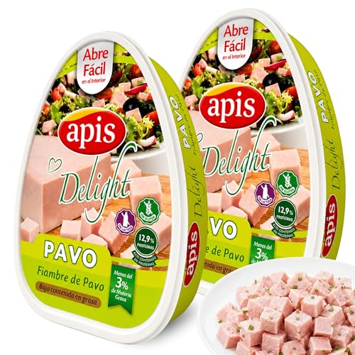 Fiambre de Pavo Apis, Ideal para una dieta equilibrada basada en alimentos de bajo contenido graso y alto valor nutricional, Sin azucares añadidos, Sin Gluten, Sin lactosa, Contiene 2 Latas de 220 gr
