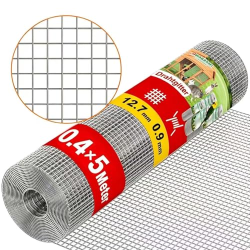 Amagabeli Galvanisé Mailles Carrées Fil Épais 0,9mm Maille 0,4M X 5M, Mailles 12.7mm Grillage Soudé Pour poulailler, Clôture de Jardin et Volière