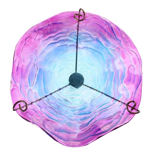 DREAM GARDEN Glass Bird Bath for Outdoors, Garden Birdbaths Birdfeeder with Metal Stake for Outside Yard Lawn, Purple