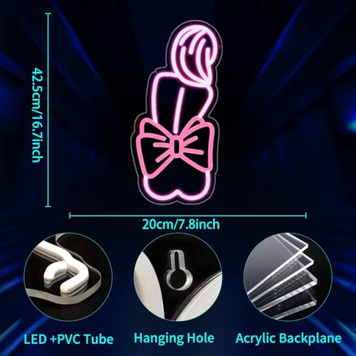 Image of Lady Neon Sign - Pink Bow Neon Signs for Wall Decor, Lady Led Sign for Bar, Party, Home, Room Decor, USB Powered