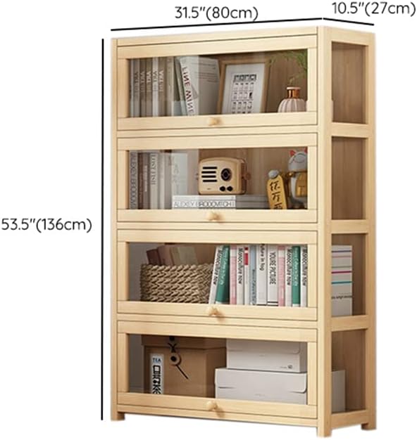 LITFAD Contemporary Closed Back Shelf Solid Wood Standard Bookcase Transparent Acrylic Cabinet Door Floor Storage Cabinet for Living Room Bedroom Library - 31.5" L x 10.5" W x 53.5" H