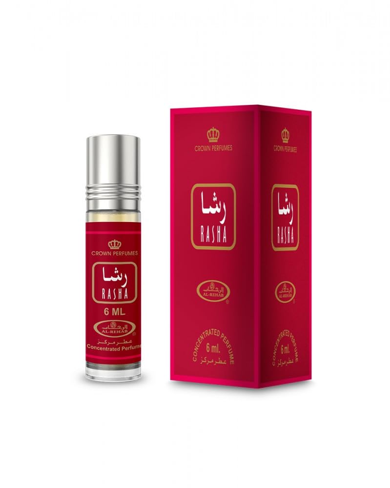 Lote de 6 almizcle Perfume RASHA Al Rehab 6 ml con notas frescas florales vainillas leñosas sin alcohol – Aceite aromático oriental para mujer y hombre