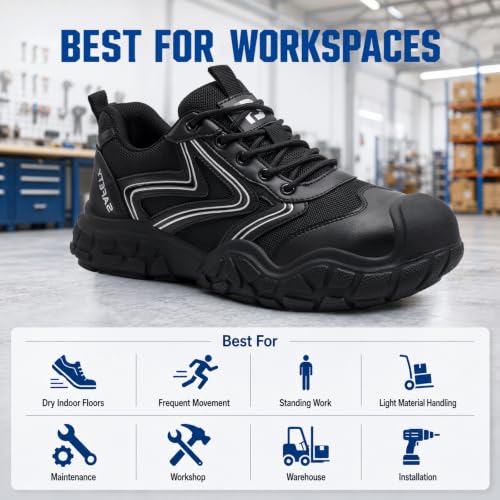 Image of Steel Toe Work Shoes for Men Lightweight Safety Shoes | Puncture Resistant, ASTM, Comfortable, Construction Industrial, Warehouse, Logistics, Factory, Workshop, Packing, Maintenance