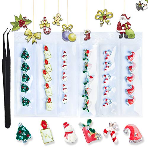 WOKOTO 30Pcs 3D Metal Nail Art Alloy Studs And Rhinestone Set 3D Christmas Hat Nail Charm Holiday Pack Nail Rivets Kit Manicure Jewelry Decoration