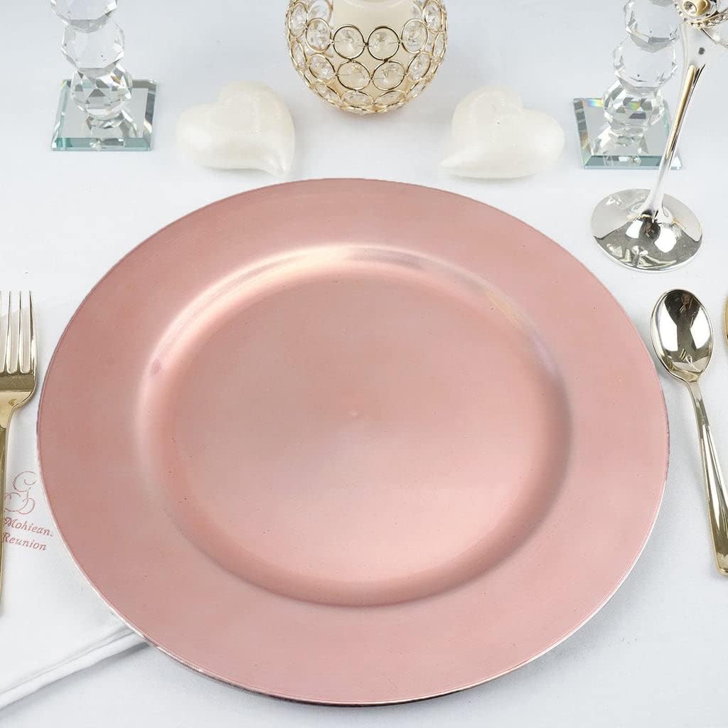 TABLECLOTHSFACTORY 24 pcs 13" Rose Gold Round Charger Plate Dinner Chargers for Tabletop Decor Holiday Wedding Catering Event Decoration