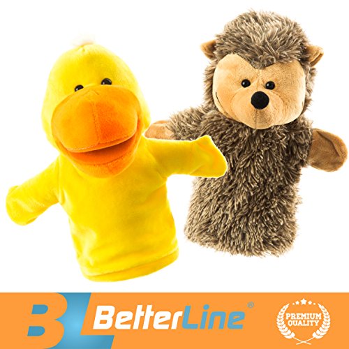 BETTERLINE Set de 2 Marionetas de Mano de Animales, Marionetas de Felpa Suave de 9.5 Pulgadas para niños Contar Historias, enseñar