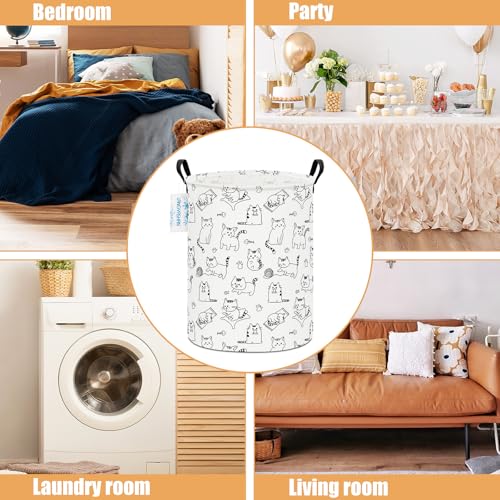 Image of Round Laundry Basket Collapsible Storage Hamper Organizer Cat | Waterproof Canvas Foldable Baskets with sturdy Handles Multi-scene Organizer for Home Play Bedroom Gift Bin