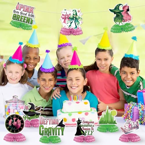 Image of 9PCS Witch Party Table Decorations 2025 Graduation Party Decorations Pink and Green Party Honeycomb Centerpieces,Witch Theme Table Centerpieces Funny Birthday Party Supplies for Table Topper