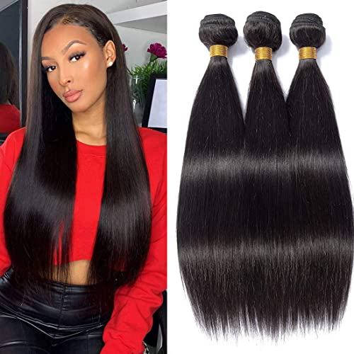 Straight Human Hair Bundles Brazilian Remy Human Hair 3 Bundles Natural Black Color Straight 100% Unprocessed Virgin Hair Bundle For Women 8 10 12 Inch